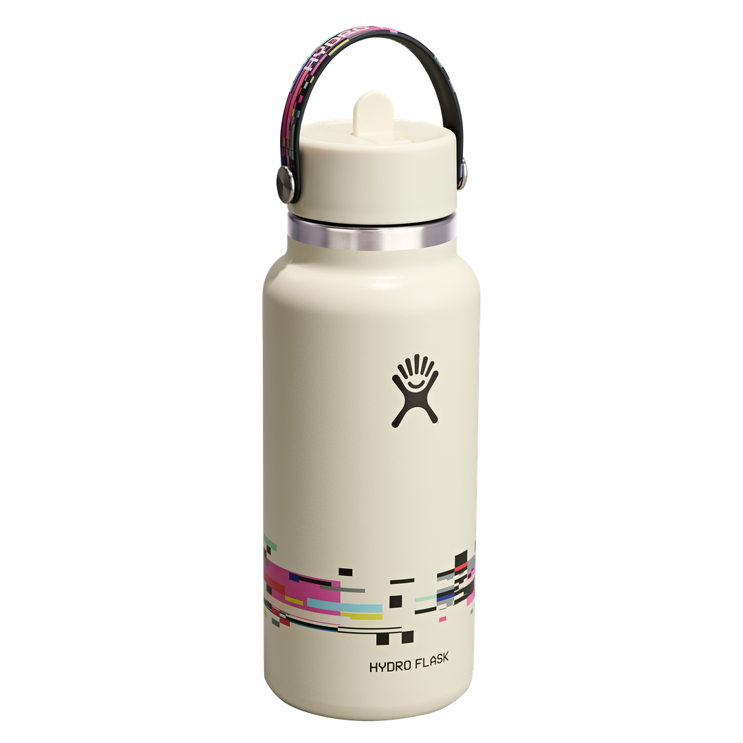 Hydro Flask HYDRO FLASK 32OZ WIDE FLEX STRAW CAP GLITCH WHITE