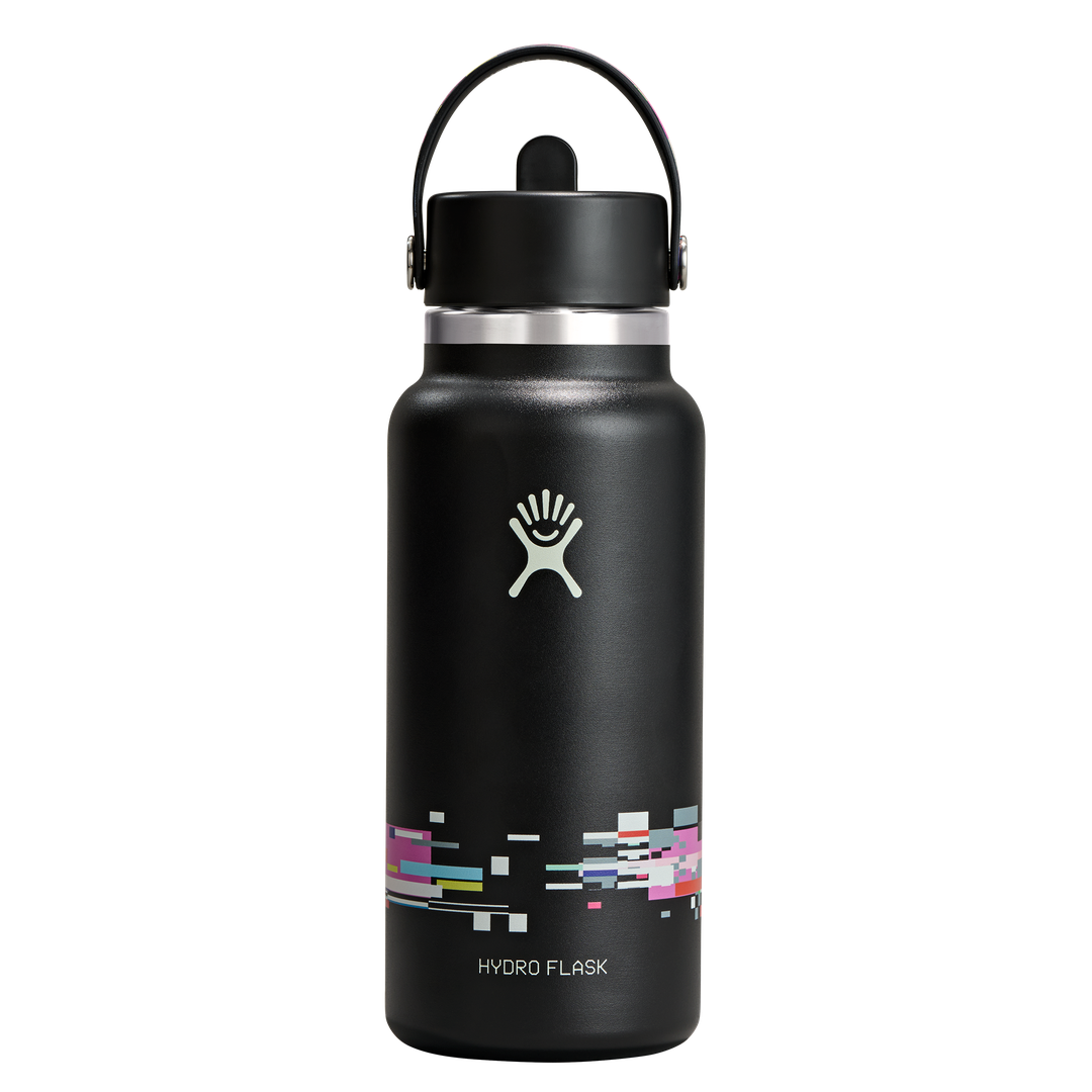 Hydro Flask HYDRO FLASK 32OZ WIDE FLEX STRAW CAP GLITCH BLACK