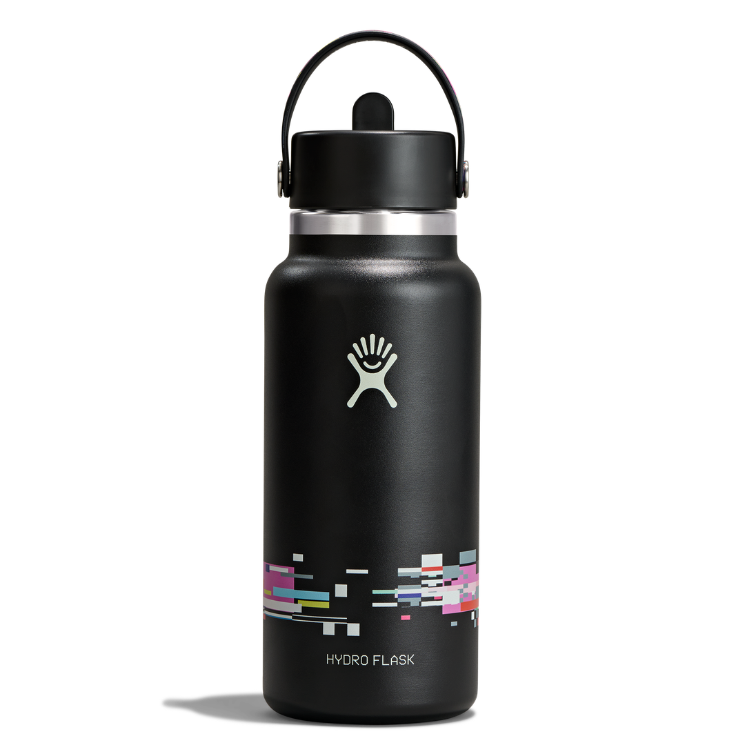 Hydro Flask HYDRO FLASK 32OZ WIDE FLEX STRAW CAP GLITCH BLACK