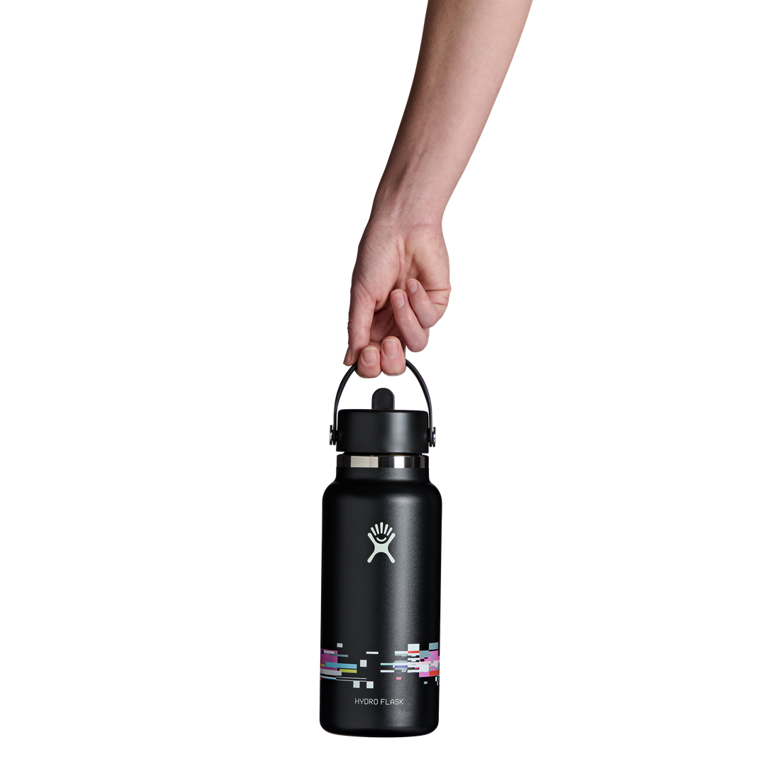 Hydro Flask HYDRO FLASK 32OZ WIDE FLEX STRAW CAP GLITCH BLACK