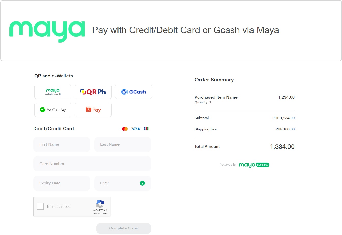 Order Confirmation - PayMaya